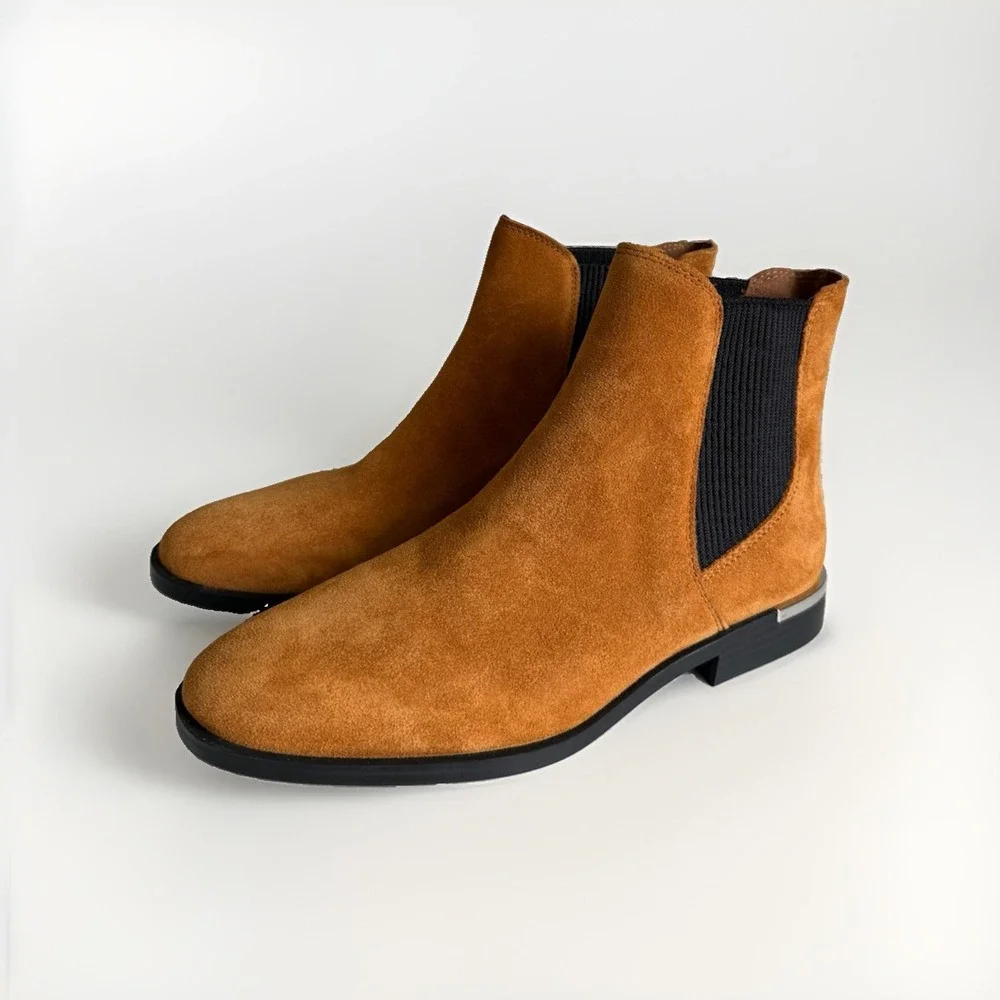 Nine West Tan Suede Chelsea Boots Women's 7.5M Silver Heel New NWOB